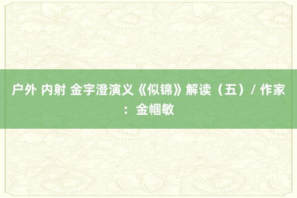 户外 内射 金宇澄演义《似锦》解读（五）/ 作家：金帼敏